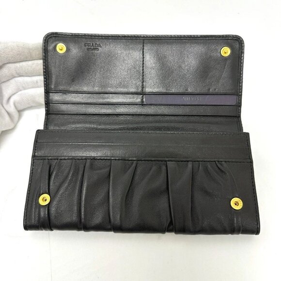 PRADA 1M1132 Logo Gather Two fold Long Wallet Leather Black - Picture 8 of 16